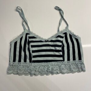 PINK Black and aqua lace striped bralette size medium